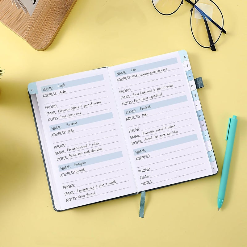 Homlive Address Book, Address and Password Keeper Book with Alphabetical Tabs, Hardcover Telephone Book Address Organizer Record with Pocket, Colored Pages, 5.3" x 7.7", Blue - Image 2